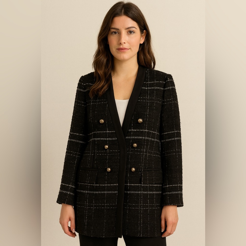 Zara basic tweed blazer jacket